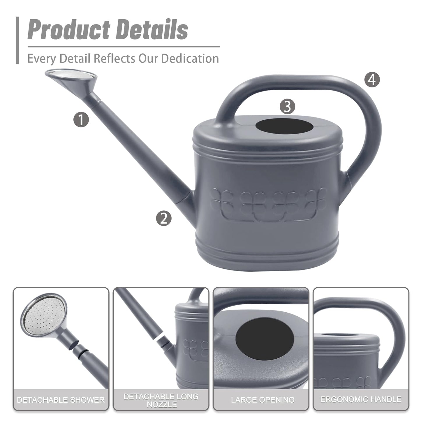 Watering Can for Indoor & Outdoor Plants, Plant Watering Can with Stainless Steel Shower Head, 1 Gallon Plastic Watering Can for Garden, Flowers, Vegetable, Greenhouse