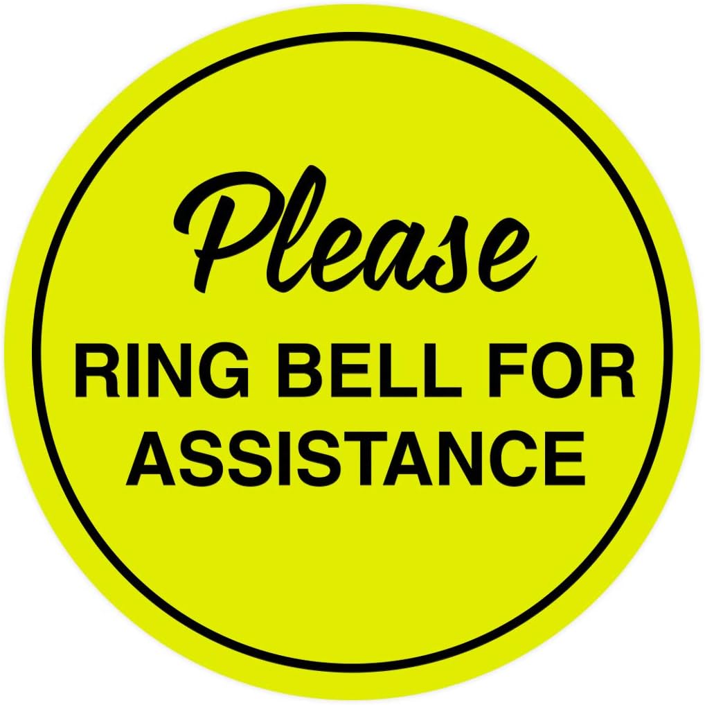 Signs ByLITA Circle Please Ring Bell For Assistance Wall or Door Sign | Easy Installation | Front Desk Reception Sign (Yellow/Black) - Large (2 Pack)