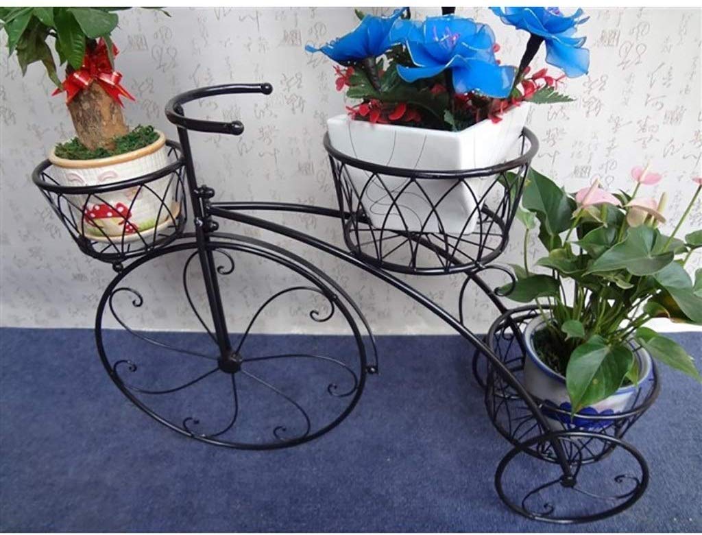 Dong hao Bicycle Plant Stand Garden Planter to Hold Pot Plants, 3 Tier Metal Ornate Tricycle Planter Stand Garden Bike Patio Ornament Rack (Color : Black)