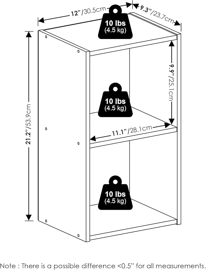 Furinno PASIR Book Shelf, 2-Tier Modern Bookshelf, Open Shelves Bookcase 9 x 12