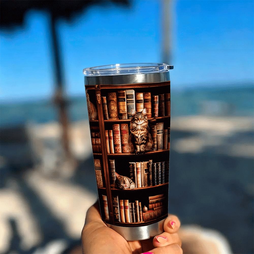 Book Tumbler Bookish Gift for Book Lovers - Cat Book Mug Book Lovers Gifts for Readers, Funny Cat Reading Club Gifts, Bookish Gifts Birthday for Bookworm Teacher Women Librarian Reader Writer