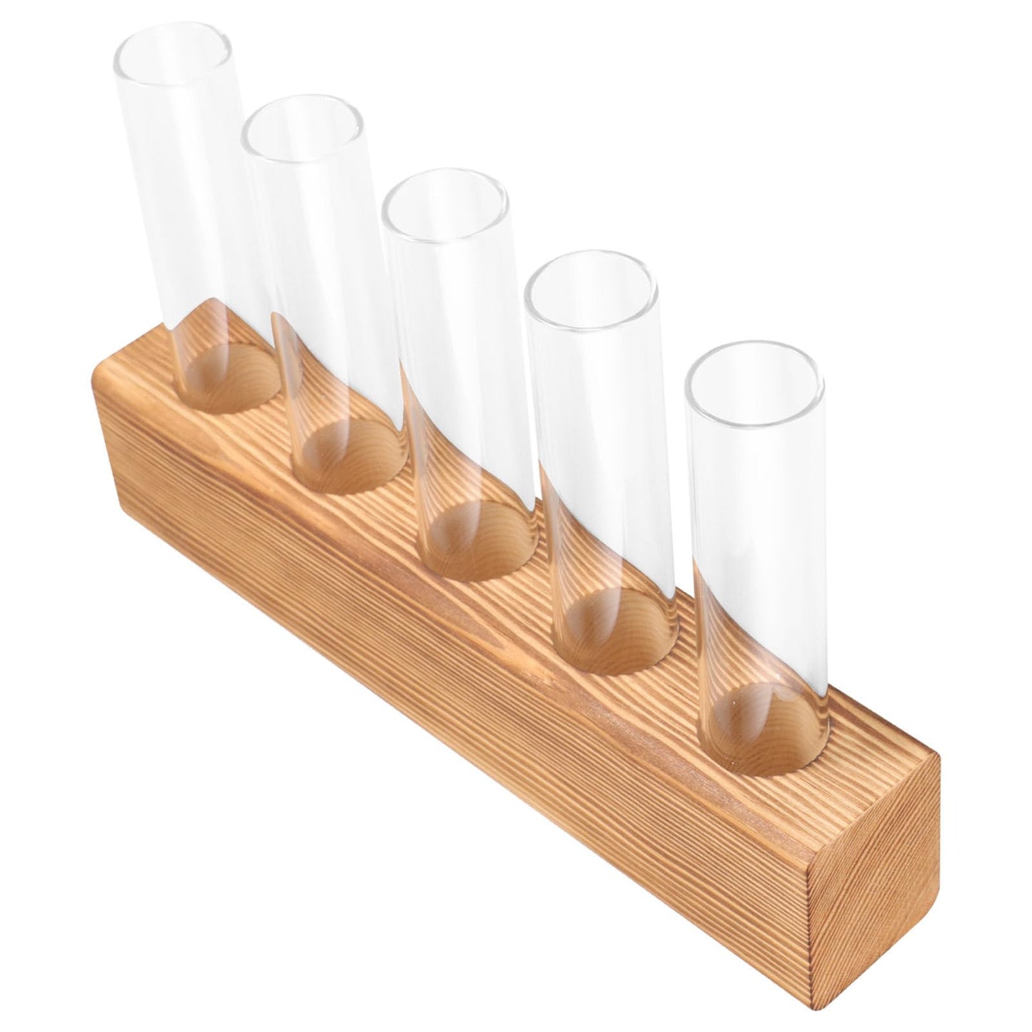 VICASKY Hydroponic Glass Vase with 5-Hole Wooden Stand, Tabletop Plant Propagation Station for Indoor Flower Plant Terrarium and Home Décor