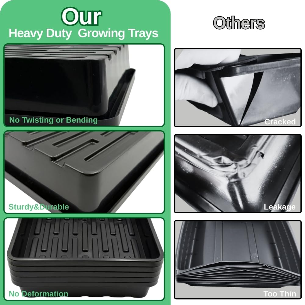 ILITING 1010 Growing Trays, 5-Pack Heavy Duty Seed Trays 10" x 10" Without Drain Holes for Seedlings, Microgreens, Wheatgrass, Fodder & Hydroponics, Black