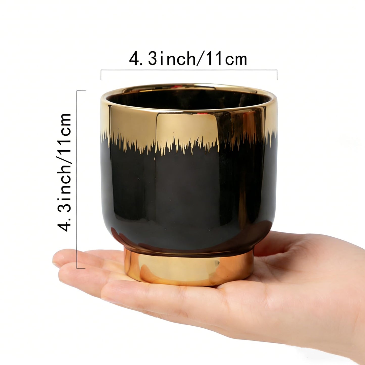 LB Black Gold Ceramic Planters for Indoor Plants, Succulent Plant Pots Ceramic Plant Pot, Modern Flower Pots for Living Room Office Home Decor, Round Flower Pot of 4.3 Inch(Plant Not Included)