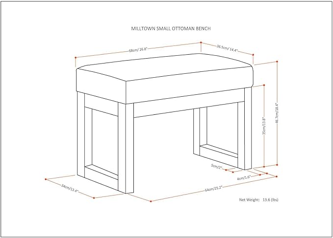 SIMPLIHOME Milltown Small Ottoman Bench