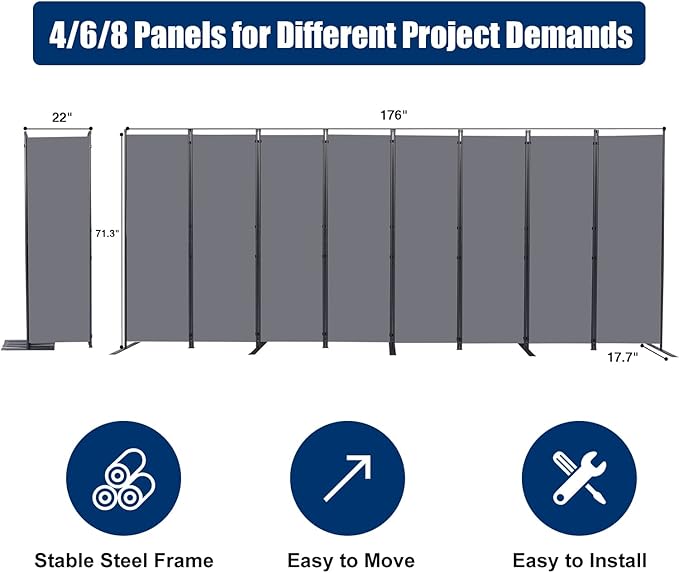 Room Divider 6FT Portable Room Dividers and Folding Privacy Screens, 8 Panel