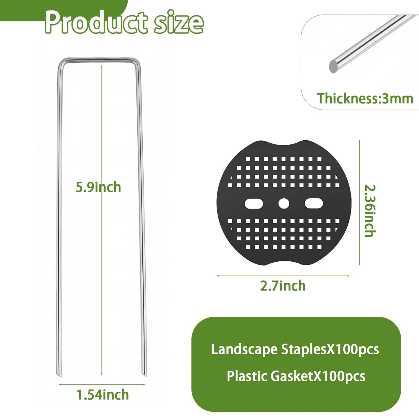 200 Packs Garden Stakes Staples 6 inch Landscape Fabric Pins Lawn 100Pcs U Shaped Galvanized Staples Ground Stakes Landscaping Pins with 100Pcs Gasket for Weed Barrier Plant Cover Decorations