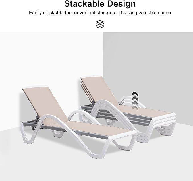 PURPLE LEAF Patio Chaise Lounge Chair Set Outside Aluminum Plastic Stackable