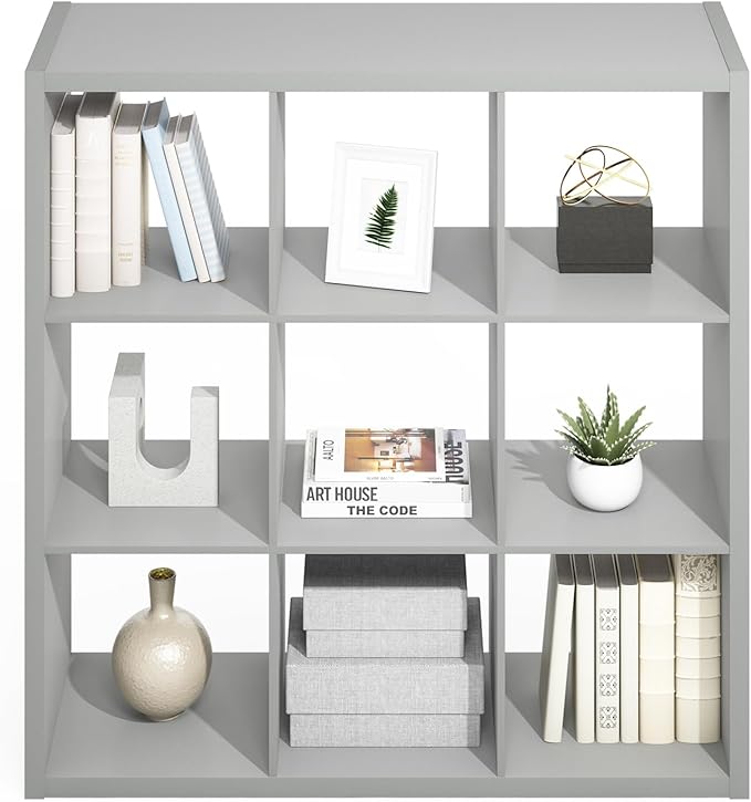 Furinno Simple Cube Storage Organizer, 9-Cube Display Shelf, Open Back Shelving