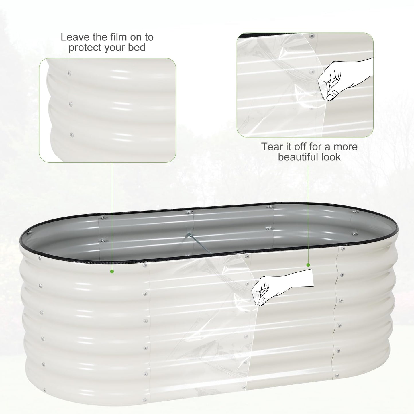 Permade Galvanized Raised Garden Bed - 4x2x1.4FT Metal Planter Boxes Outdoor | Oval Steel Raised Bed Kit for Gardening with Protective Tape, Gloves for Vegetables, Flower, Herb (White)