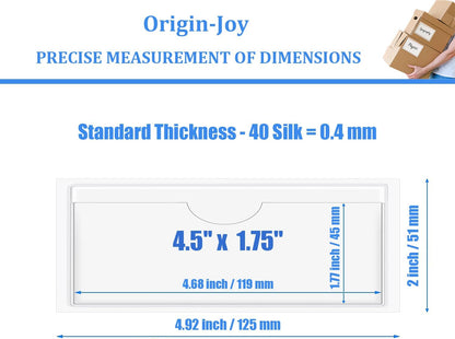Origin-Joy 35 PCS Self Adhesive Index Card Pockets with Top Open, Clear Plastic Label Holder for Cards of Note, Library and Business, Adhesive Label Pockets & Card Holder (4.5 x 1.75 inch)