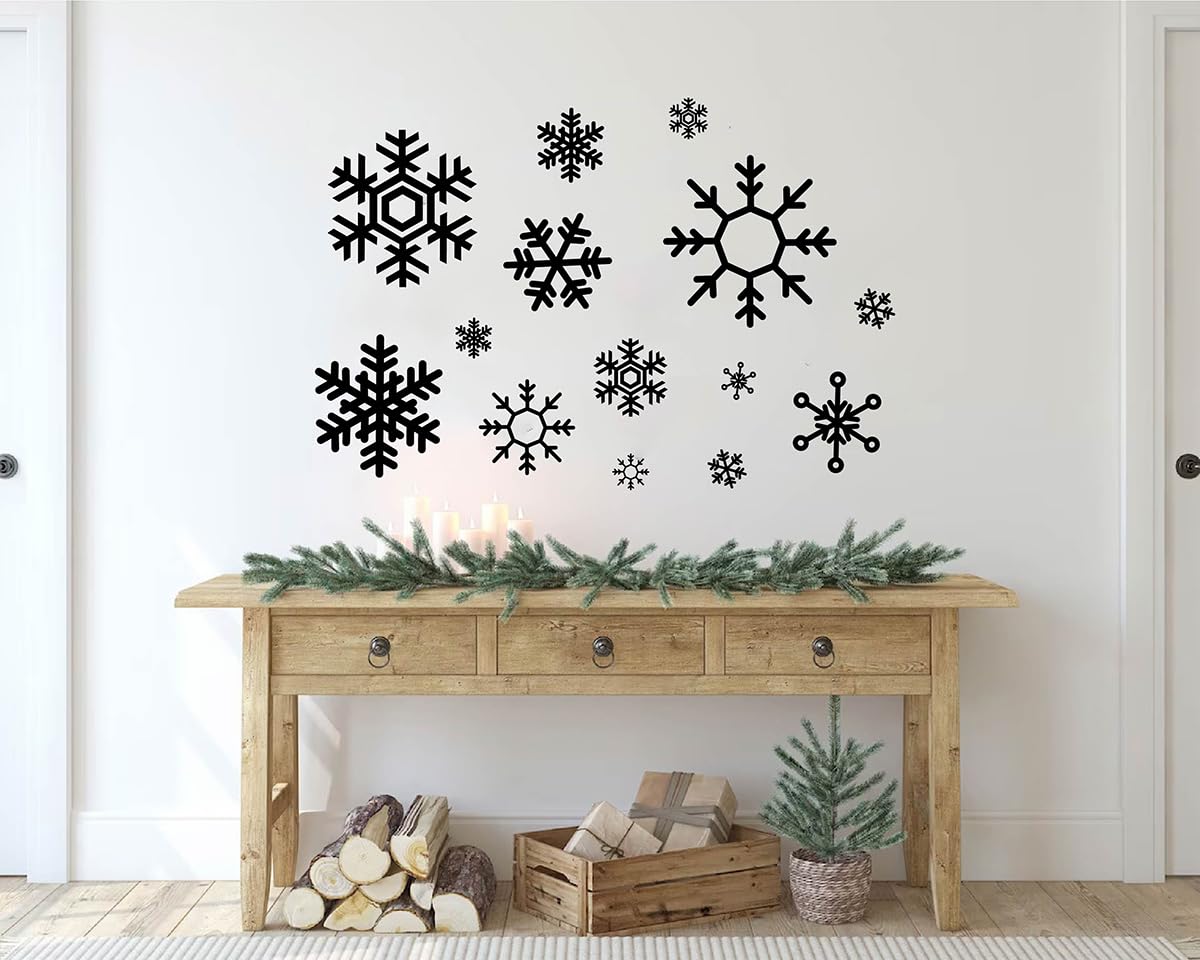 Large Snowflake Wall Decor Stickers Merry Christmas Room Decoration Christmas Gifts Wall Decals GA338 (Black)