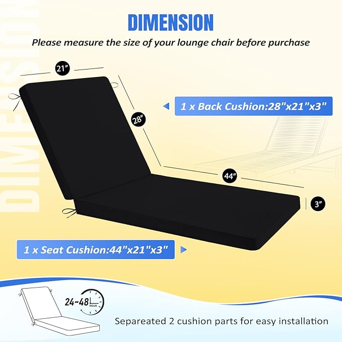 Basic Beyond Chaise Lounge Cushions Outdoor, 3-Layer Waterproof Outdoor