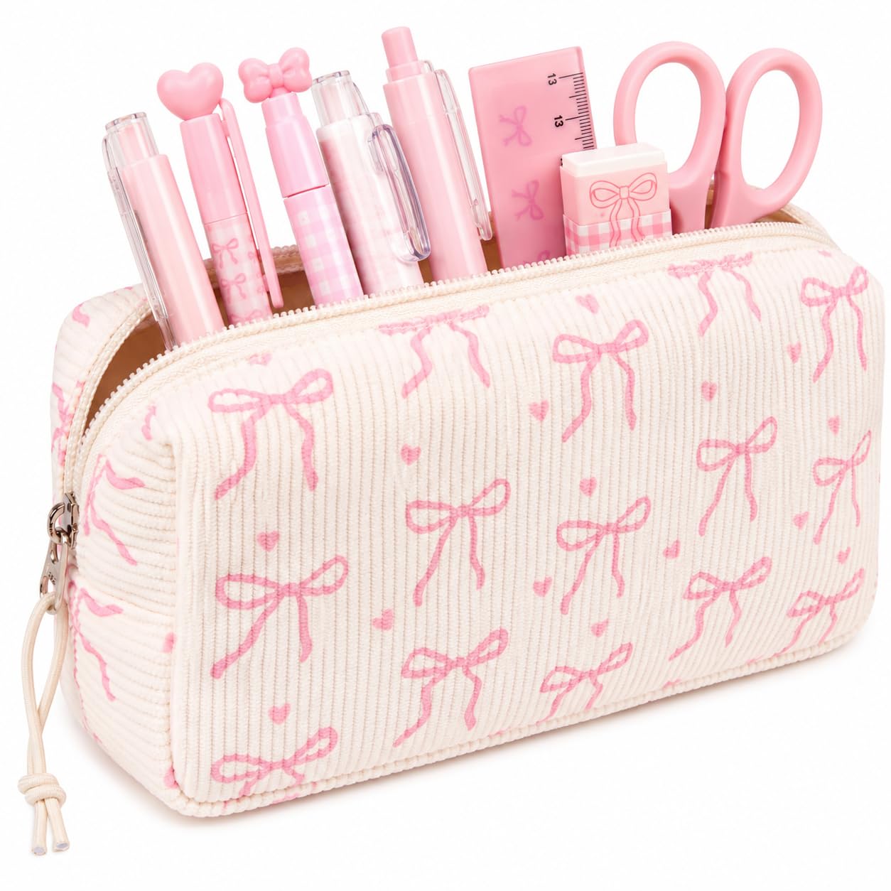 LEDAOU Cute Pencil Case for Kids Girls Boys Pencil Pouch kawaii Pen Pencil Box Bag Holder for School Students (Corduroy Pink Bow)