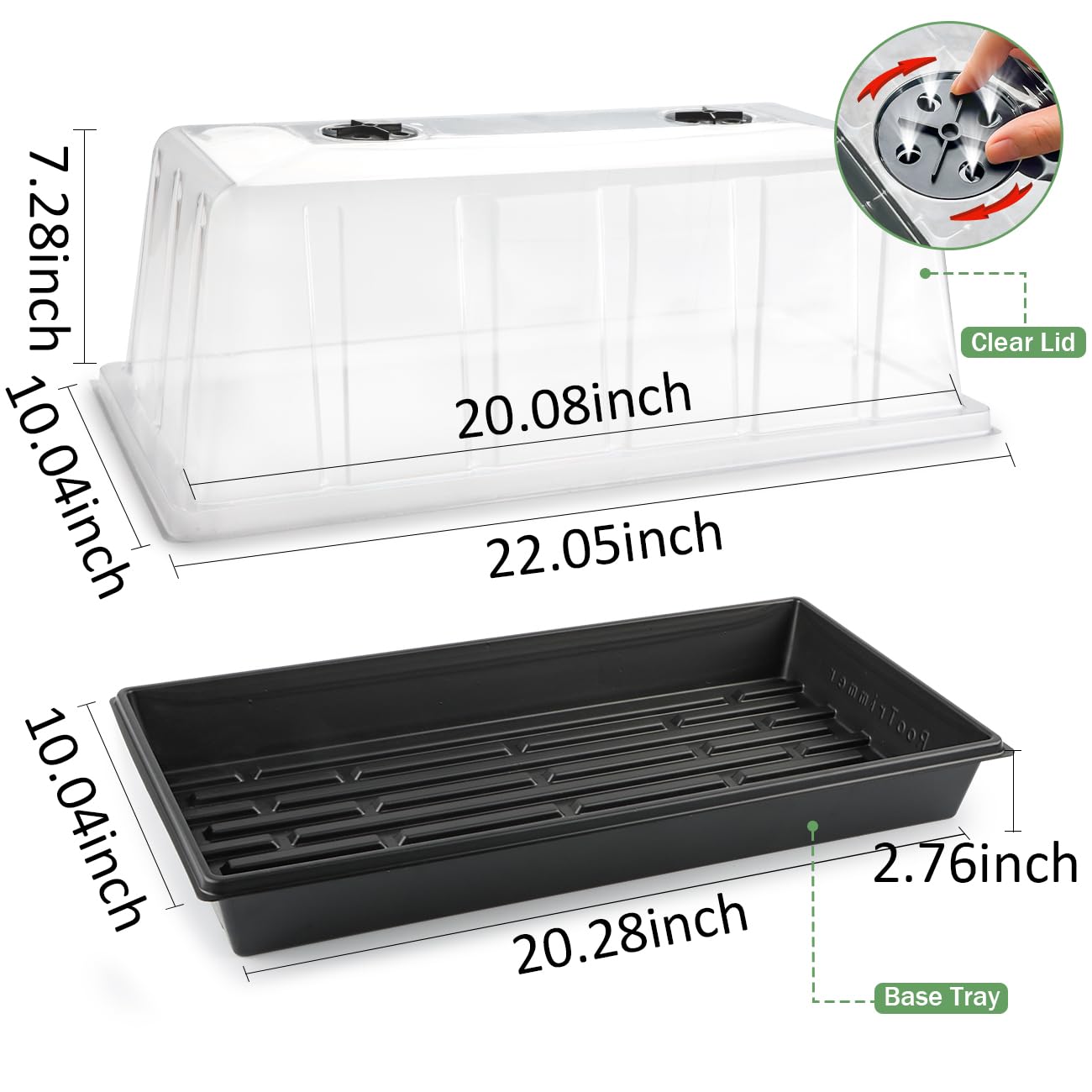 1020 Plant Tray with Tall 7.3'' Dome, 5-Pack Extra Large Seed Starter Tray with Humidity Domes, Heavy Duty 1020 Trays and Flats with Lid, Seed Germination Mini Greenhouse No Hole for Balcony Garden