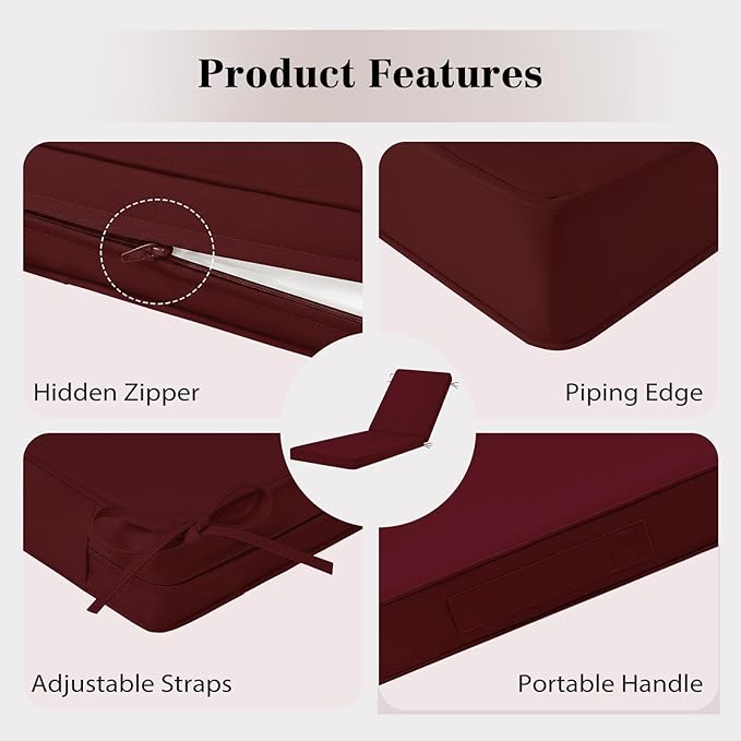 Chaise Lounge Cushions Outdoor, 4 Adjustable Ties Lounge Chair Cushions