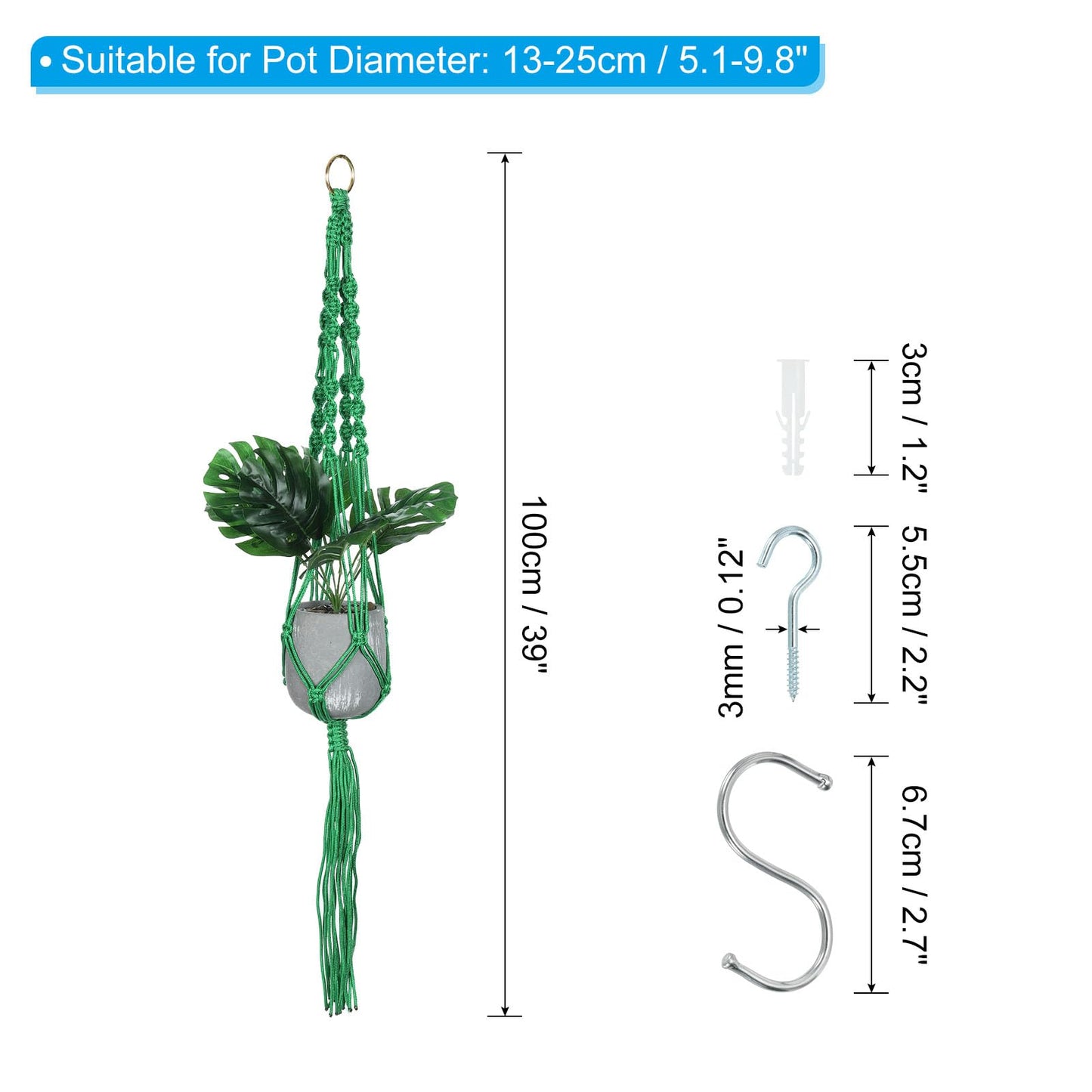 PATIKIL Macrame Hanging Planter, 2 Pack 39 Inch Handmade Hanging Plant Holders Flower Pot Hanger Flower Pot Hanger for Indoor Outdoor Decor, Dark Green