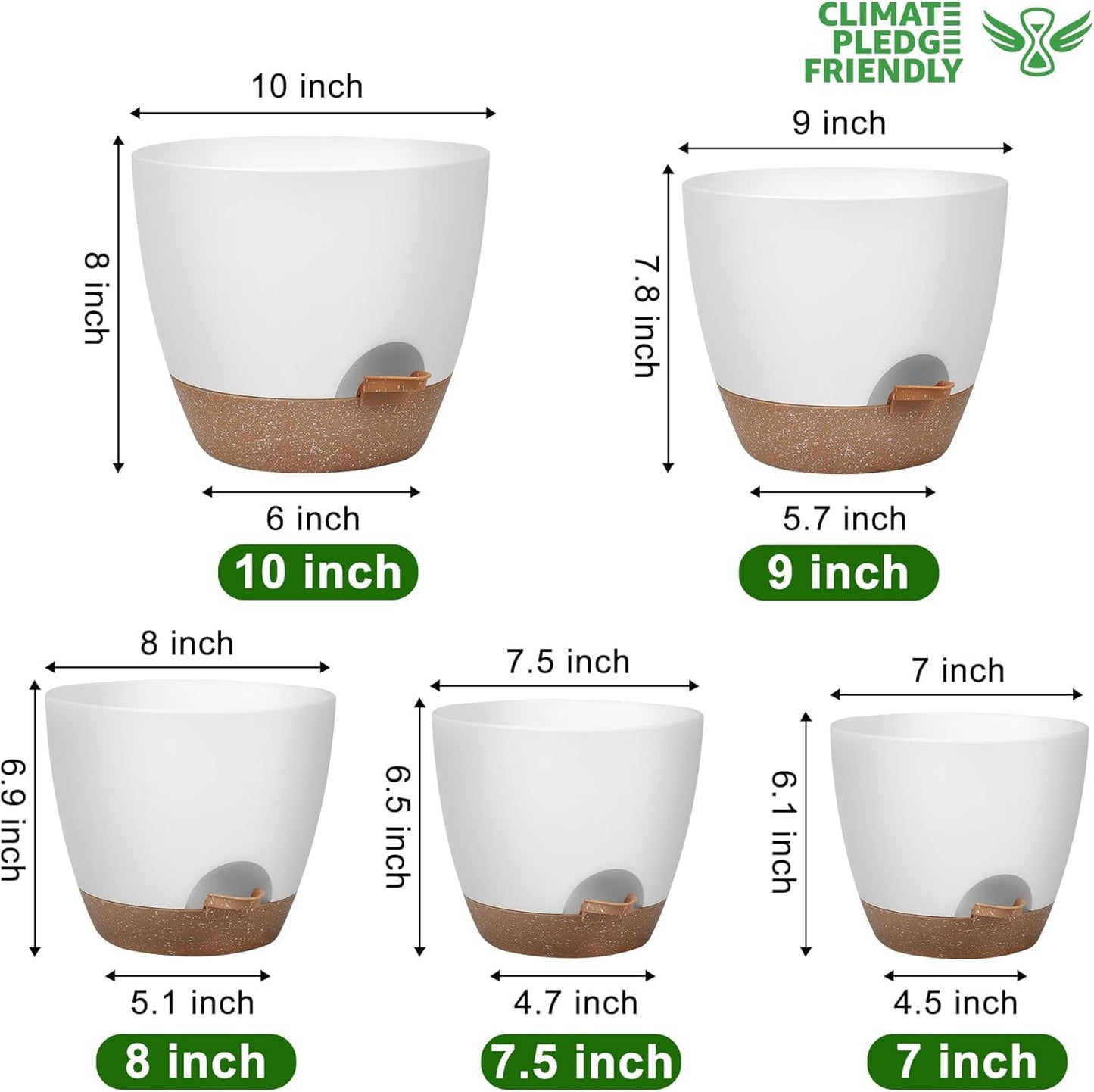 QRRICA 10/9/8/7.5/7 Inch Self Watering Pots and 12/10/9 Inch Water Level Indicator Plant Pots