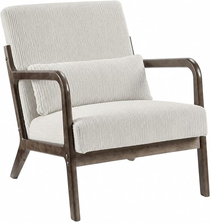 Garvee Mid-Century Modern Accent Chair, Fine Wale Corduroy Upholstery, Solid