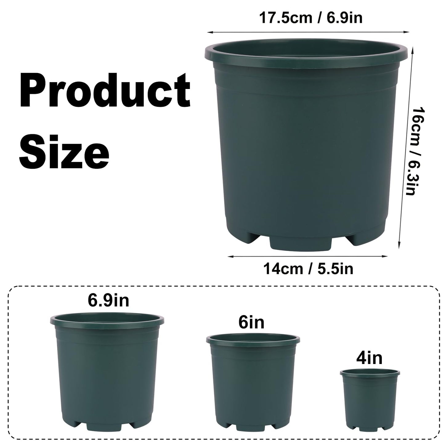 IHDYPPEW 24 Pack 1.5 Gallon Nursery Pot, 7 Inch Garden Pots, Plastic Flower Pot with Matching Tray (Green)