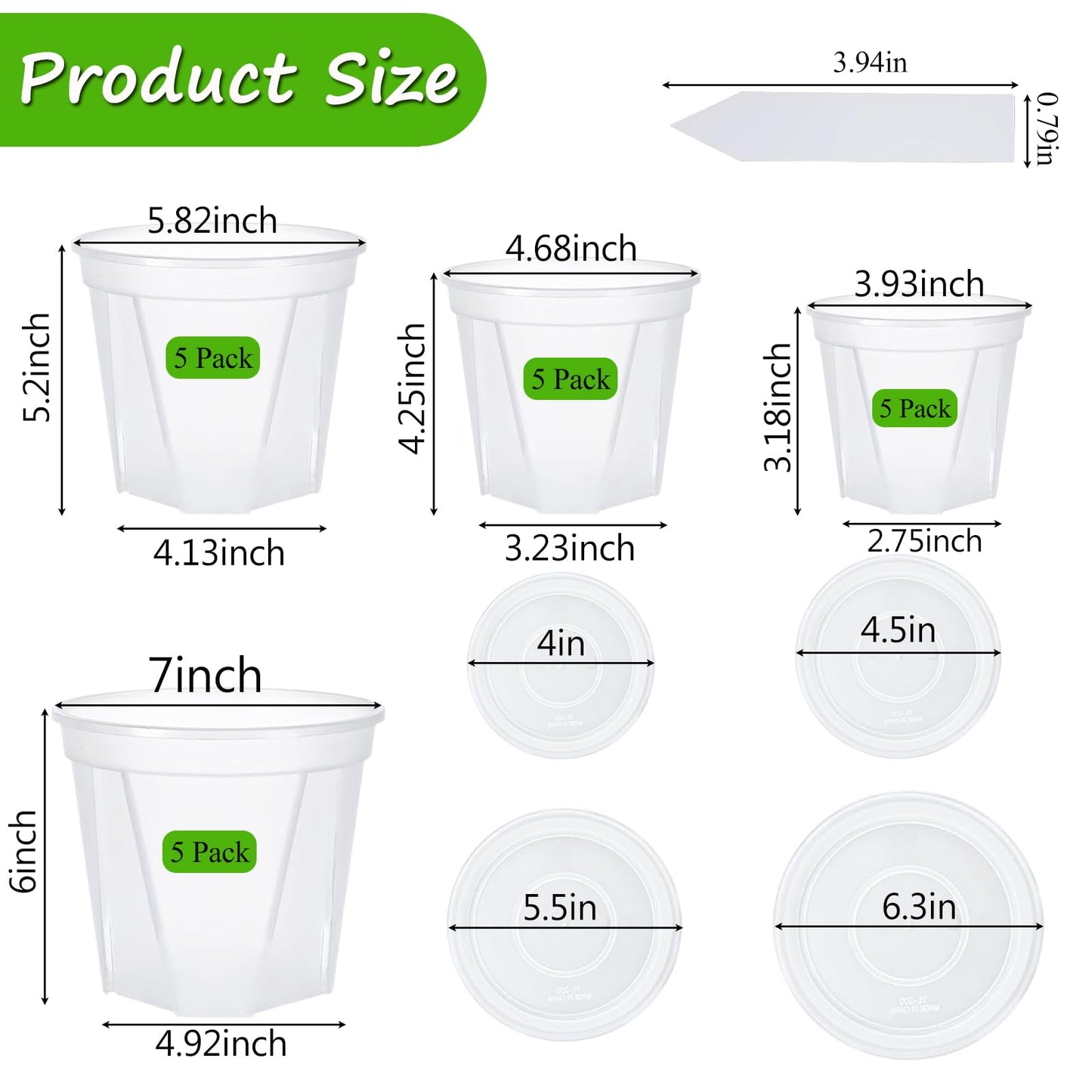 Artuxer 40Pack 4/5/6/7 inch Plastic Clear Nursery Pots with Saucer, 4 Sizes Garden Pots Plant Pots with Drainage Holes for Flower,Herb,Succulent,Plants, 100 pcs Plant Labels,5 Set for Indoor Outdoor