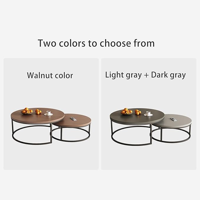 2-Piece Round Nesting Coffee Tables – Walnut Wood Top