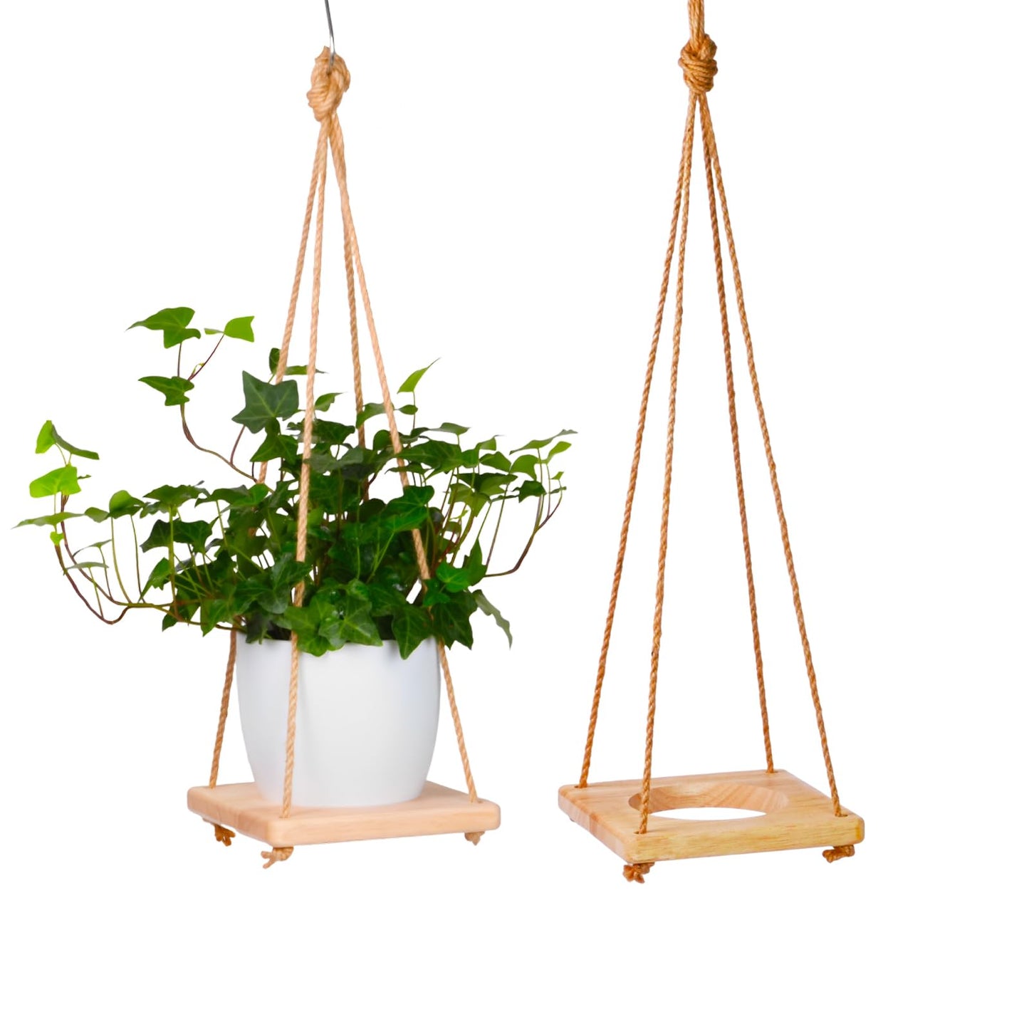 2 Pack Adjustable Hanging Plant Hanger, Hanging Planter Shelves for Indoor Plants, Hanging Flower Pots Holder, Wood Wall Hanging Planter Hanger for Window Ceiling Porch Deck Patio(Pots not Includ)