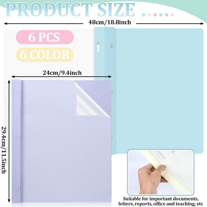 6 PCS Pastel Plastic Report Covers with 3 Prongs Clear Front Presentation Folders 3 Prong Folders for Resume Portfolio Document Report Letter Proposal School Classroom Office Supplies (Pastel)