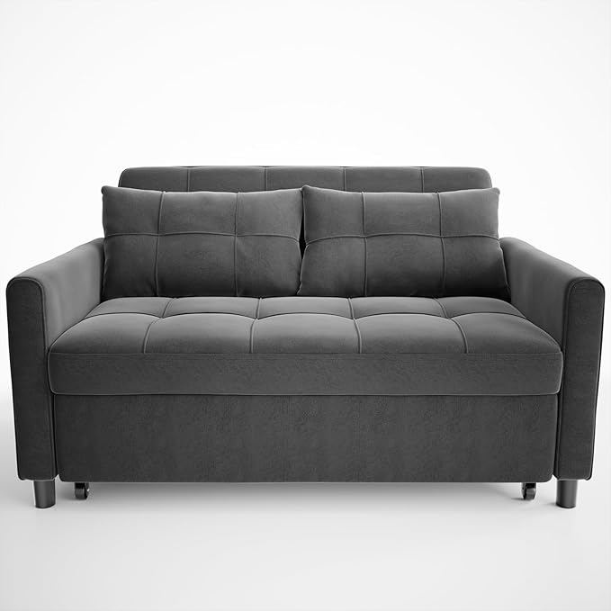 Gizoon 3 in 1 Velvet Sleeper Sofa Bed, 52 Inch 2-Seat Pull Out Couch