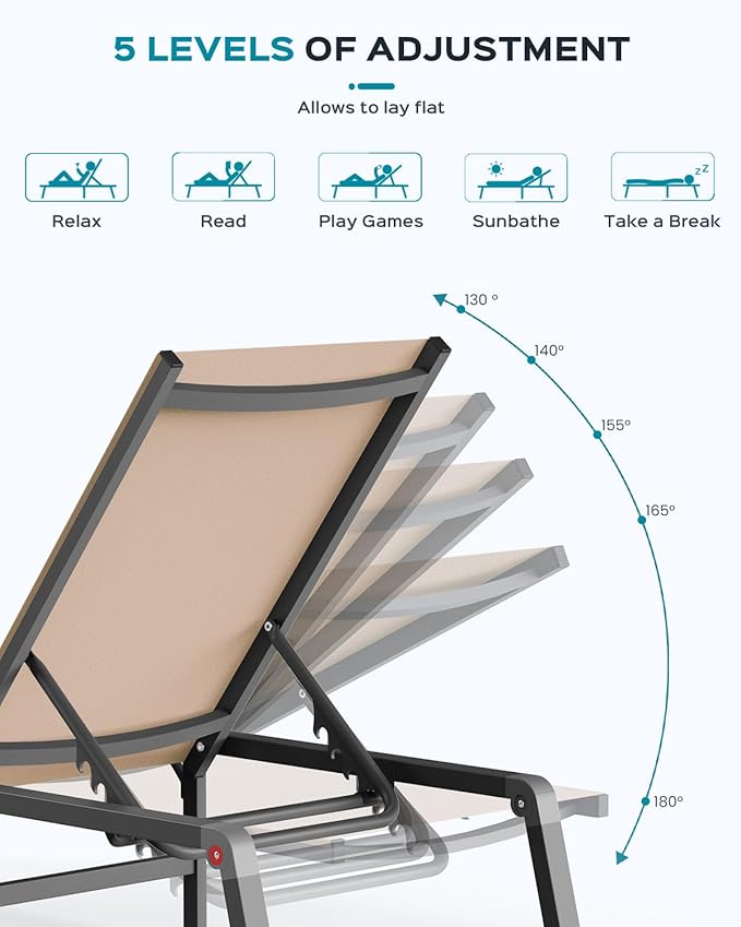Patio Chaise Lounge Chair Set of 4, Foldable Lounge Chair