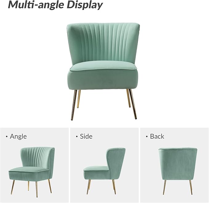 HULALA Home Velvet Accent Chair Set of 2, Modern Armless Upholstered Side Chair