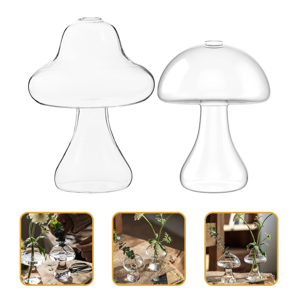 Zerodeko 2pcs Mushroom Shaped Glass Vases for Flowers Small Hydroponic Terrarium Plant Holders Decorative Office and Home Décor Containers
