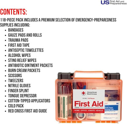 American Red Cross Officially Licensed Product, 25 Person First Aid Kit, 118 Piece Emergency Medical Supplies to Clean & Treat Minor Injuries, Hard Case Box for Home, Business, Job Site, Car