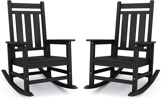 KINGYES Oversized Outdoor Rocking Chair Set of 2, All-Weather Patio Rocking