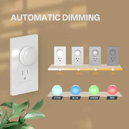 Mini Plug in Night Light, Dusk to Dawn Sensor, 4-Color, LED Toilet Night Lights, Dimmable Color Changing, for Kids Breastfeeding, Sleep Aid, Bedroom, Nursery, Hallway, 4Pack