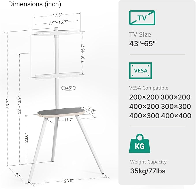 White Metal Tripod Easel TV Stand