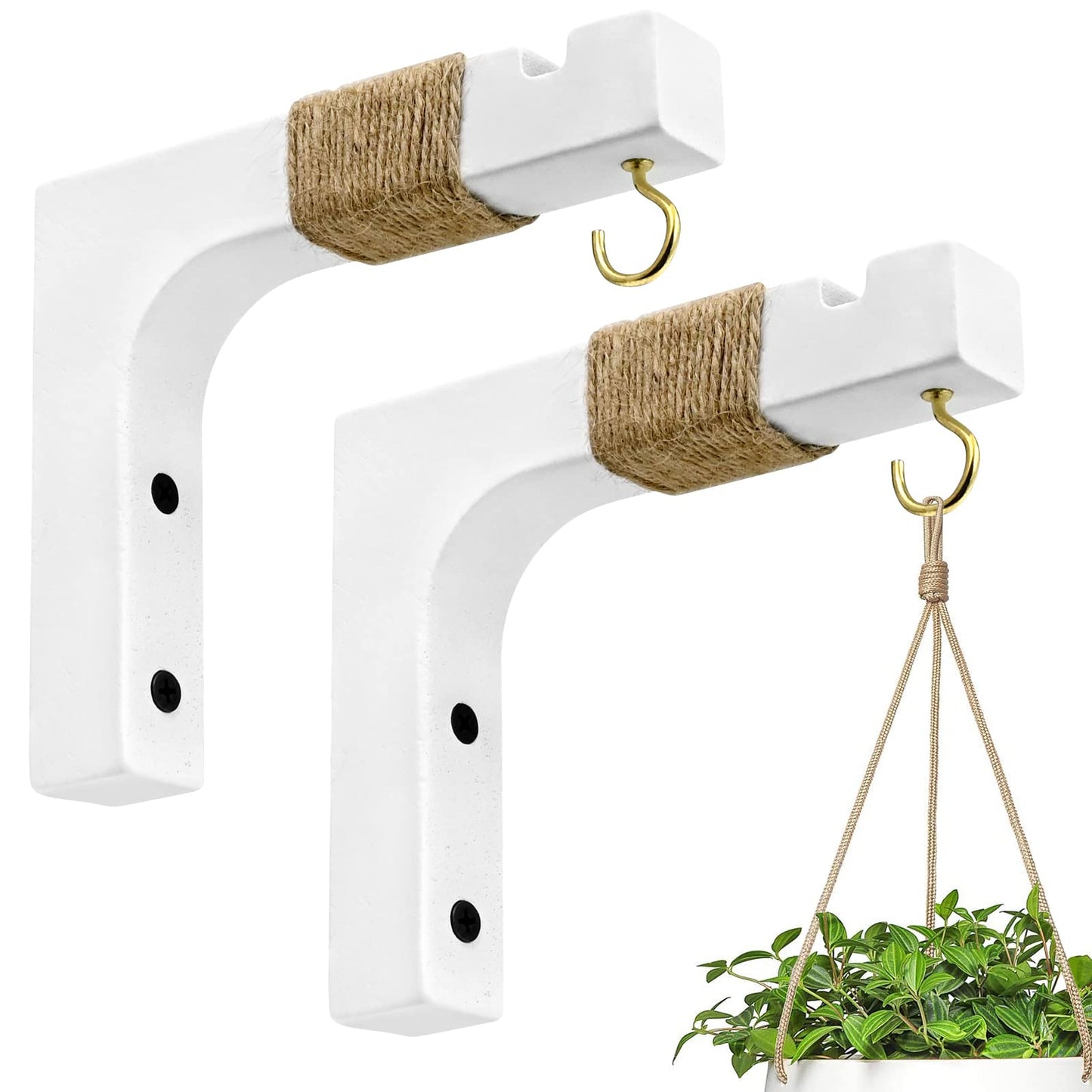 Micovay 2 Pack Plant Hanger Hooks for Indoor Hanging Plants, Farmhouse Wooden Hanging Basket Wall Hooks for Outdoor Flower Pots Lanterns Wind Chime Lights Garden Decoration
