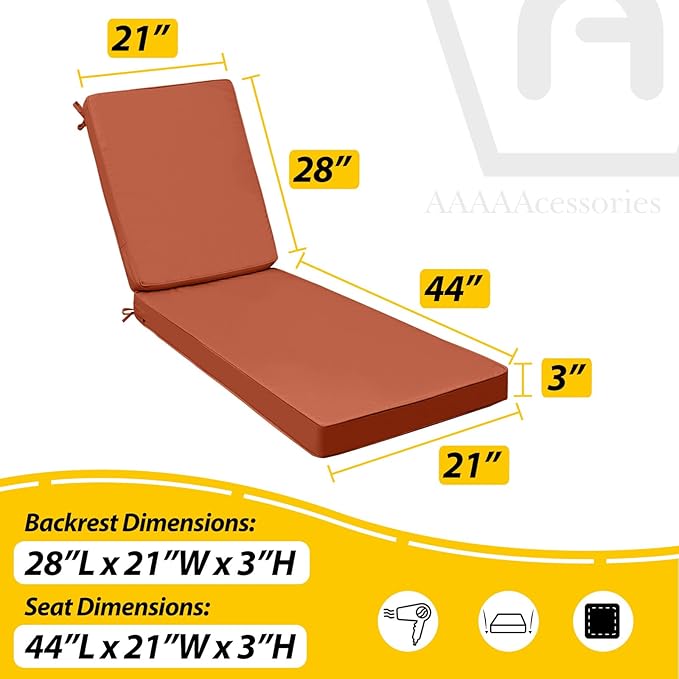 AAAAAcessories Outdoor Chaise Lounge Cushions, Fade-Resistant, Waterproof Patio