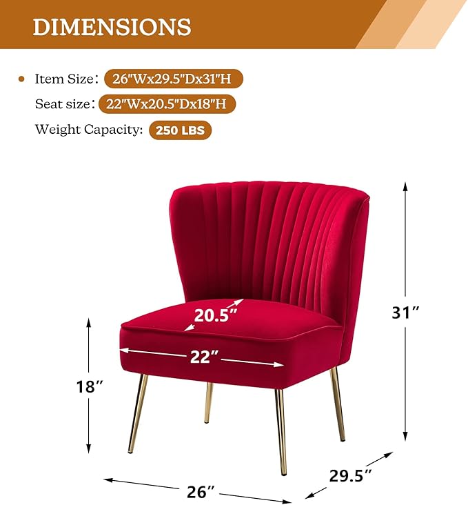 HULALA HOME Velvet Accent Chair, Modern Upholstered Cute Side Chair