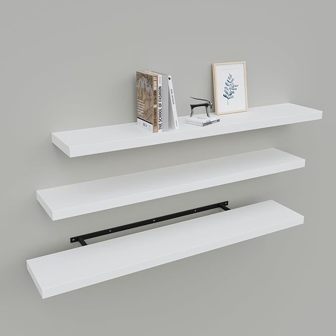Upassion Floating Shelves for Wall Set of 3, Frame Display White Floating Shelf
