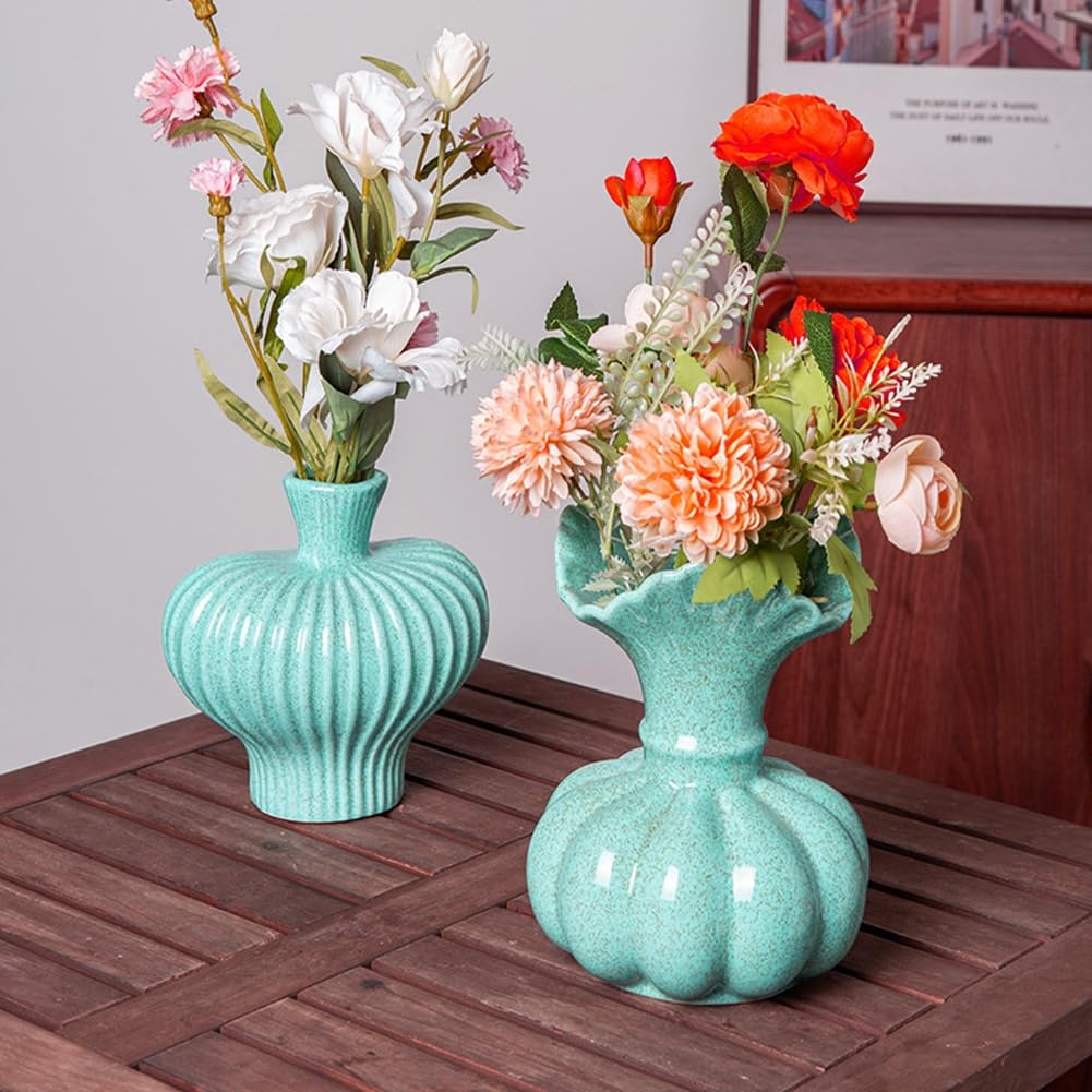 Flower Vase,Pumpkin Ceramic Vase, Ceramic Vase for Decor,Container for Flower, Centerpieces for Dining Table,for Living Room Desk Shelf Decor. (Cowboy Blue)