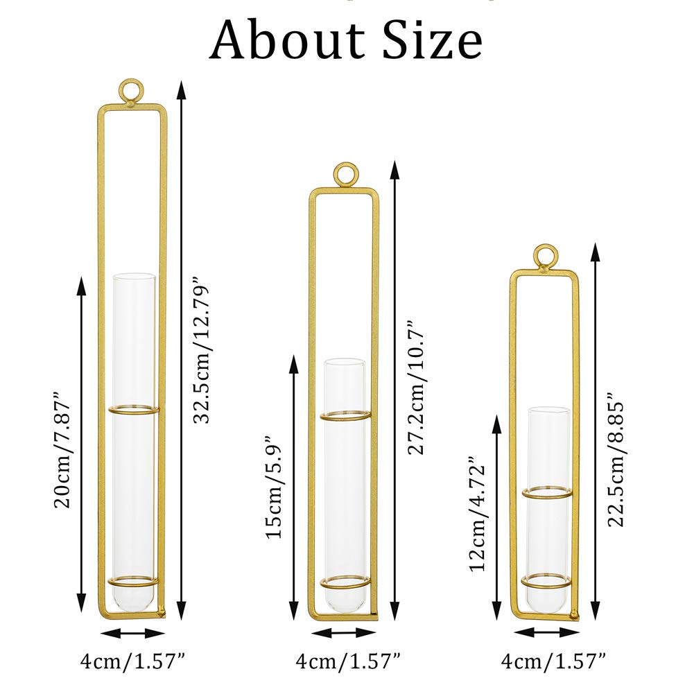 Sziqiqi Glass Propagation Station Test Tube Vases Clear Glass for Cuttings, Buds, Greenery Hydroponic Plant Propagation Home Balcony Bath Wall Decoration Floral Container Set of 3 Gold