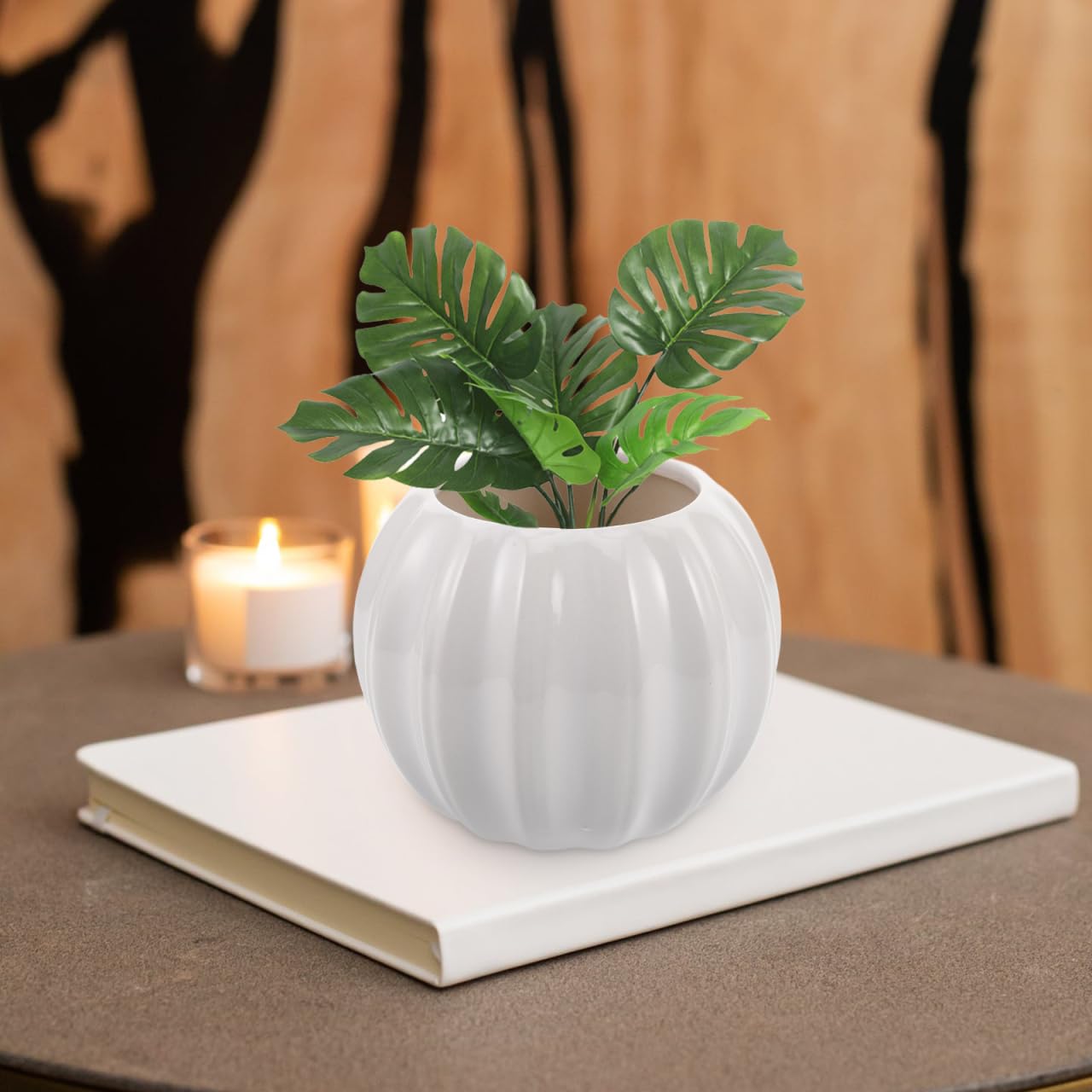 PRETYZOOM Creative Pumpkin-Shaped Ceramic Vase,14x11cm Simple Dried Flower Holder for Home Decor Compact Floral Display Pot for Office Living and Study