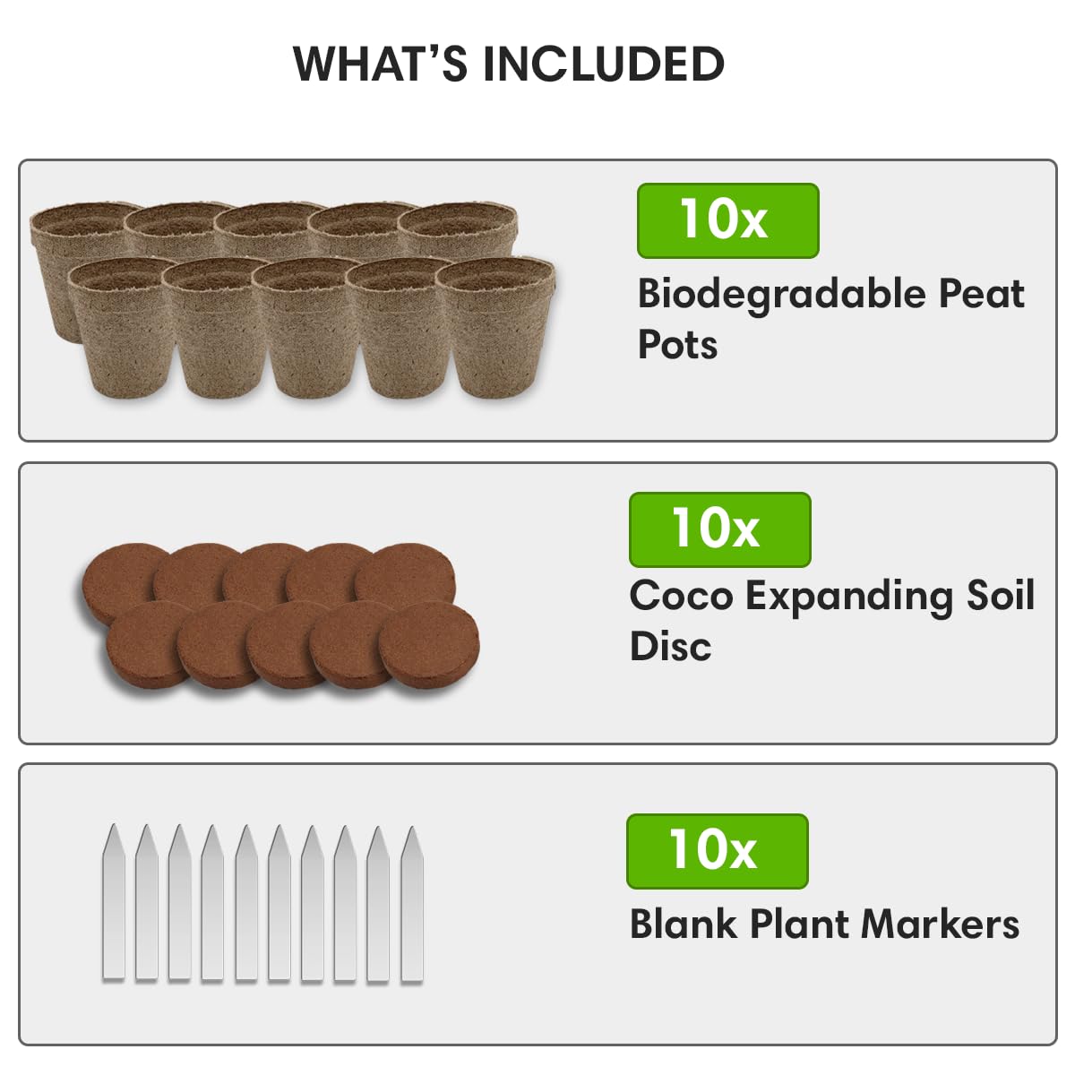 Garden Haven Seedling Starter Kit Germination Grow Cups and Soil (10 Pack) Biodegradable Peat Pots, Coco Coir Soil Discs, Plant Markers - Organic Grow Kit for Seed Germination, Indoor/Outdoor (1)