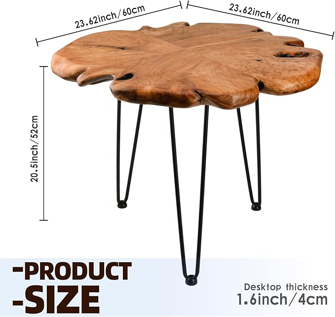 23.6 Inch Live Edge Side Table, Wood Freeform Small End Table
