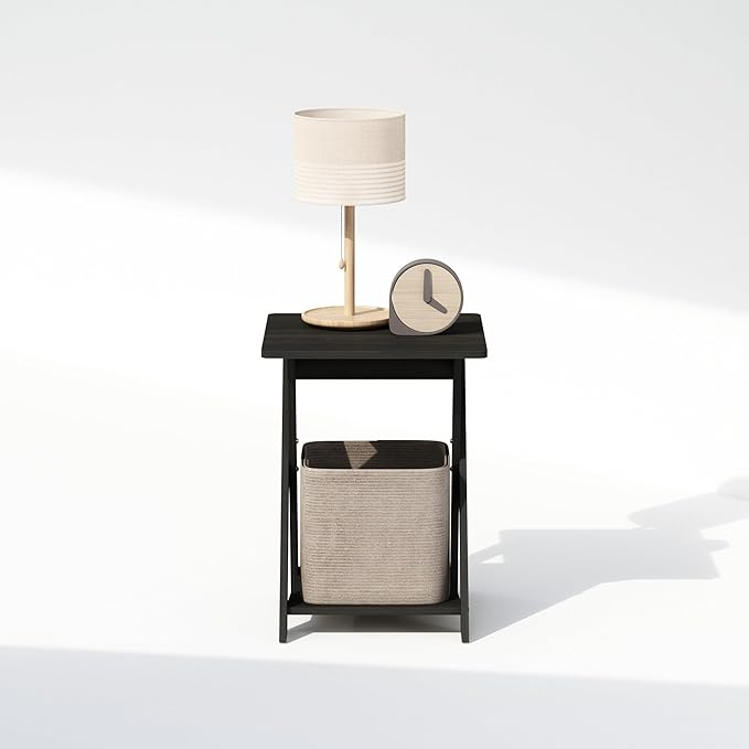 Furinno TIDUR Night Stand, Open Shelf Design X-Legs Nightstand, Criss-Crossed