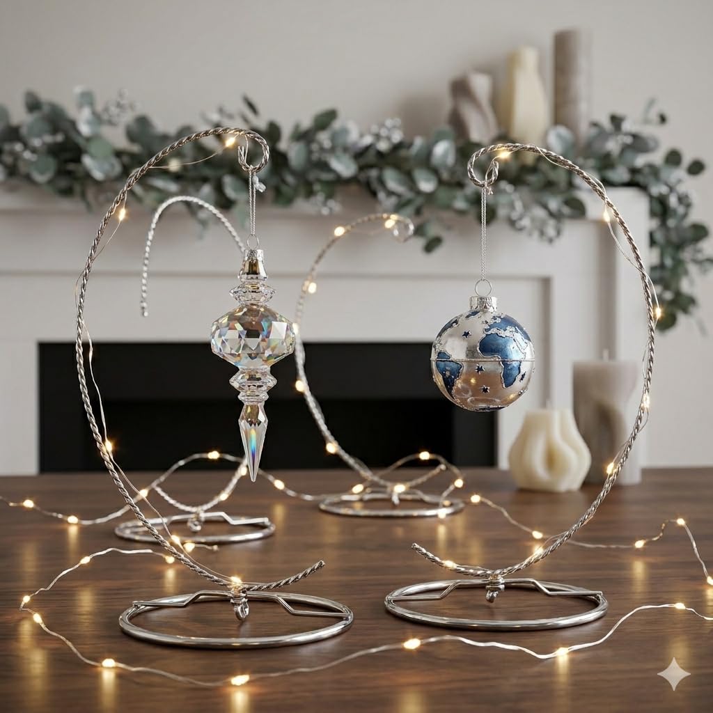 HOHIYA Christmas Ornament Display Stand 4 Pack 9.5" Chrome Silver Twist Wire Holder for 150mm Glass Terrarium Air Plants Halloween, Xmas Easter & Seasonal Decorations