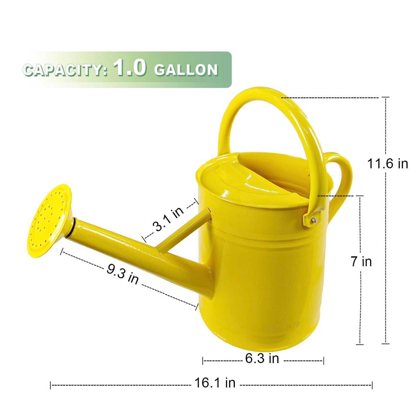 Watering Can for Outdoor&Indoor Plants，1 Gallon Metal Watering Can with with Removable Spout，Galvanized Steel Garden Flower Water Can Plant Watering Pot with 2 Handles，Yellow