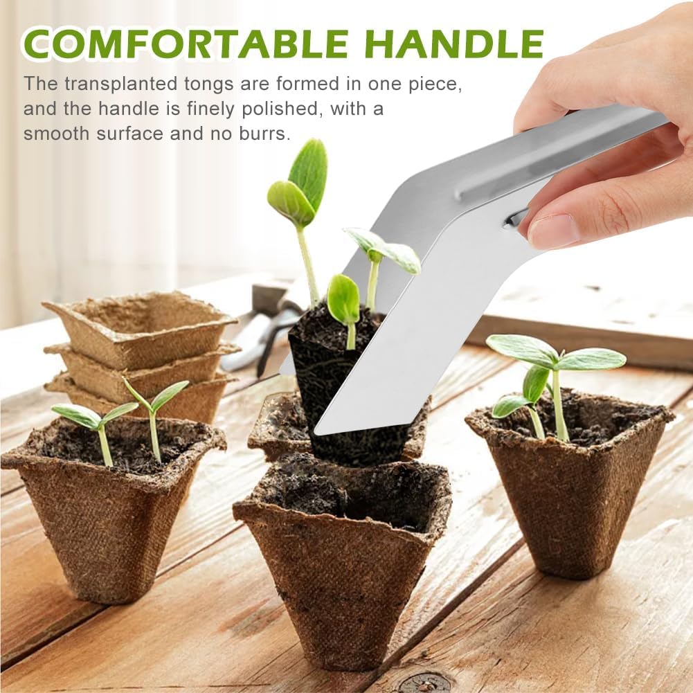 Fabater Seedling Transplant Tongs, 7.1 Inch Stainless Steel Seedling Starters Remove Tongs, Seedling Transplanting Tool, Gardening Plants Transplant Tongs Easily Reduces Root Damage (S)