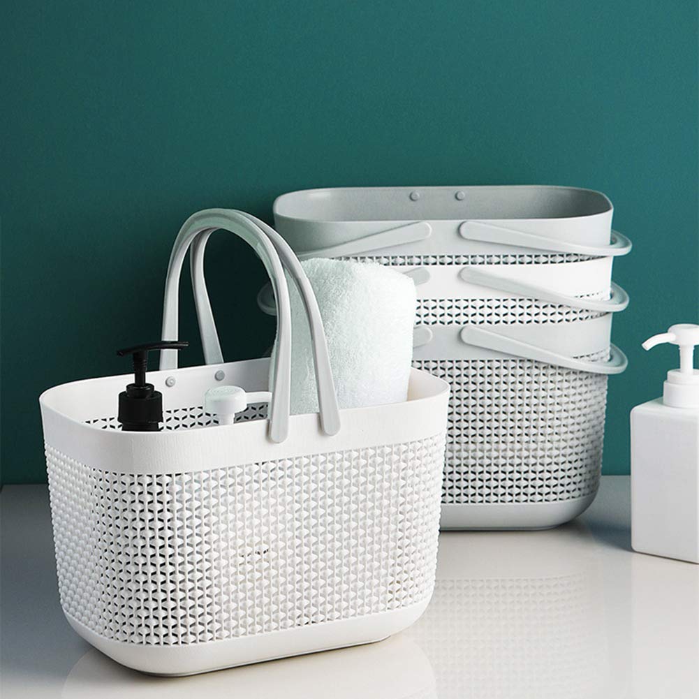 UUJOLY Portable Shower Caddy Basket Tote, Plastic Storage Basket with Handles Organizer Bins for Kitchen Bathroom College Dorm, White 2 Pack